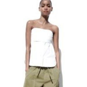 NWT - Zara stretch poplin tube top white size L.